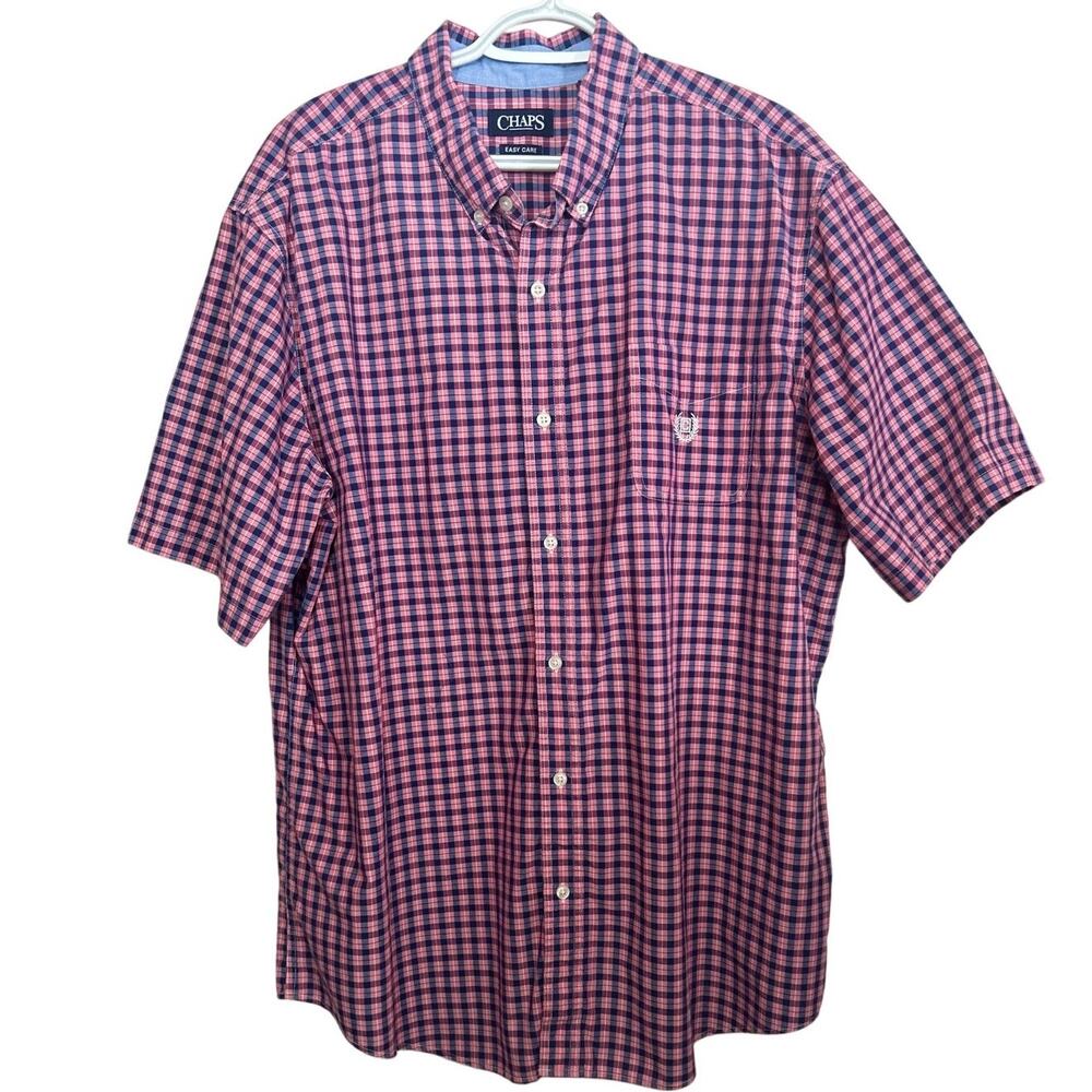 Chaps Men's Pink Blue‎ Plaid Short Sleeve Button Down Shirt Size XXL